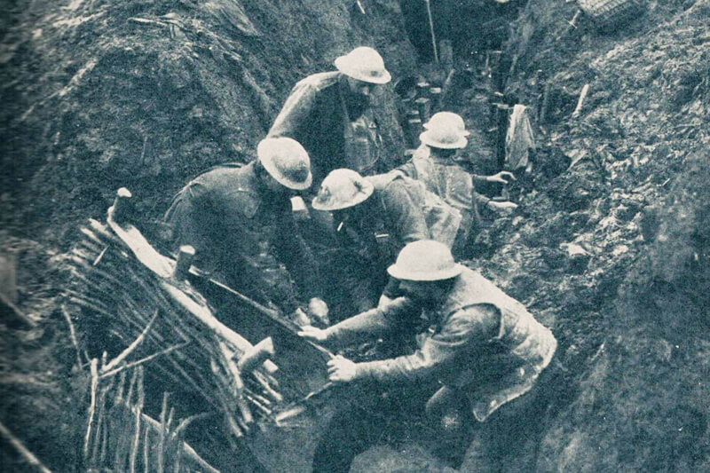Sappers reinforcing trenches on West Front WW1.